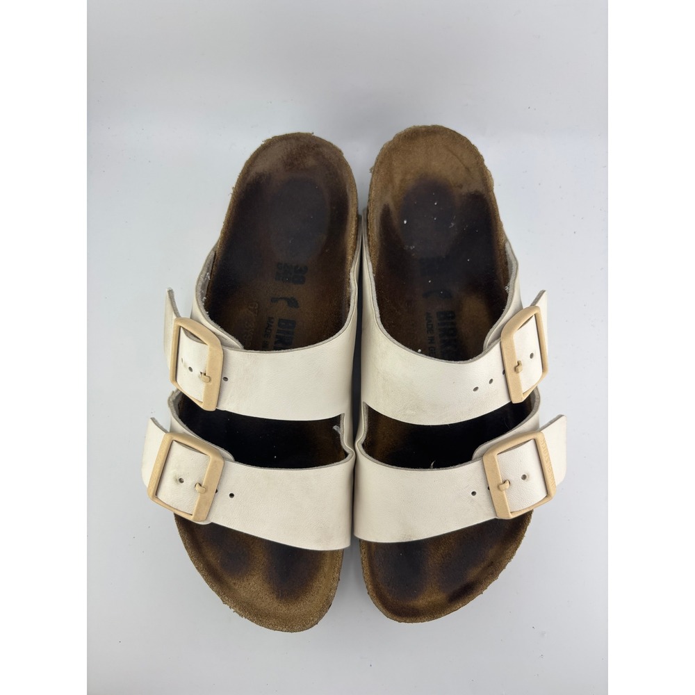 Birkenstock Arizona Cream Off White Two Strap Buckle Slide Sandals Womens 38 - Picture 6 of 8